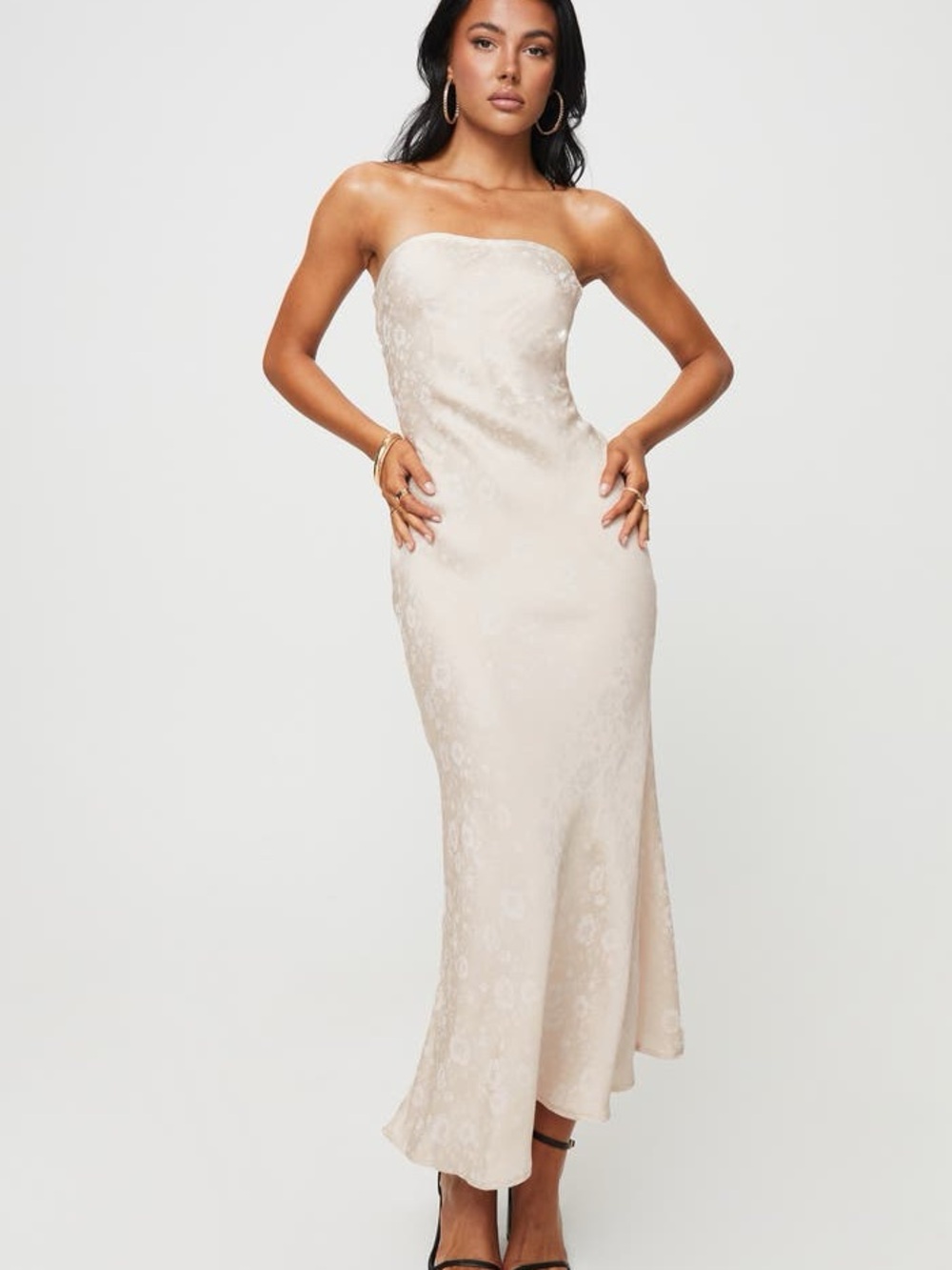 NWT Princess Polly Cream Floral Jacquard Maxi Slip Dress